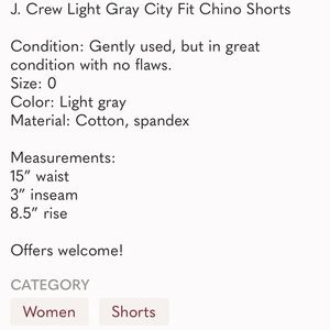 J. Crew Light Gray City Fit Chino Shorts